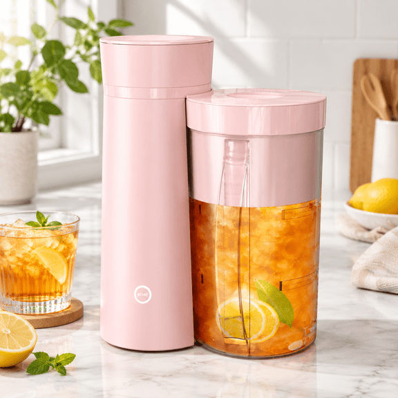 Pink Iced Tea Maker and Coffee Brewing System with 2-Quart Pitcher