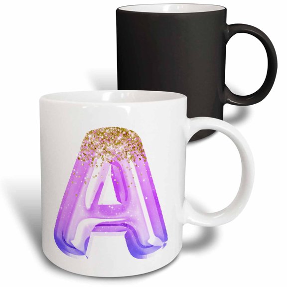 3drose, Pink Image of Gold Glitter Image of Balloon Monogram A, 11oz Magic Transforming Mug