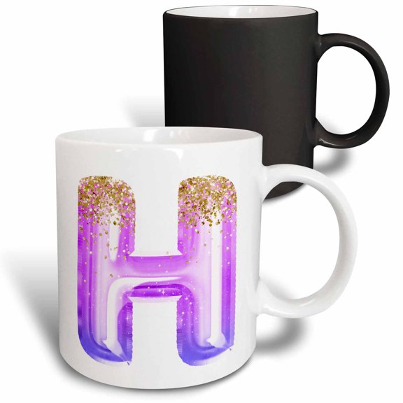 3drose, Pink Image of Gold Glitter Image of Balloon Monogram H, 11oz Magic Transforming Mug