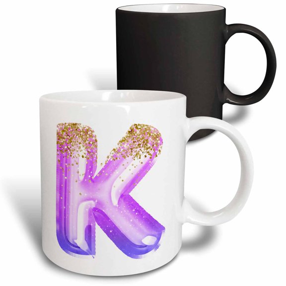 3drose, Pink Image of Gold Glitter Image of Balloon Monogram K, 11oz Magic Transforming Mug