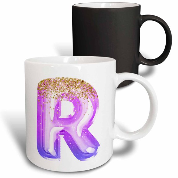 3drose, Pink Image of Gold Glitter Image of Balloon Monogram R, 11oz Magic Transforming Mug