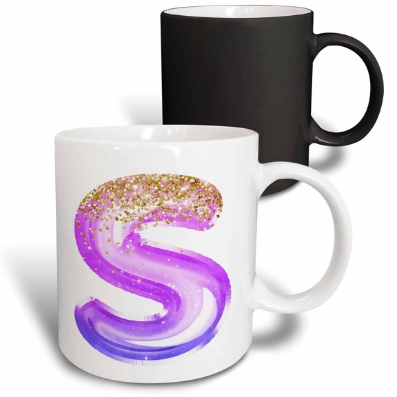 3drose, Pink Image of Gold Glitter Image of Balloon Monogram S, 11oz Magic Transforming Mug