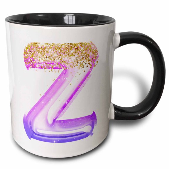 3drose, Pink Image of Gold Glitter Image of Balloon Monogram Z, 15oz Two-tone Black Mug