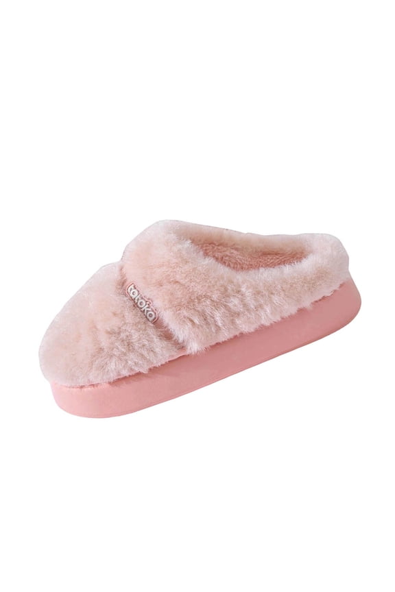 Pink Indoor Slippers For Women Fleece Lined Sandals Non-Slip House Shoes Fall Winter Comfortable Soft Warm Home Footwear Size 36