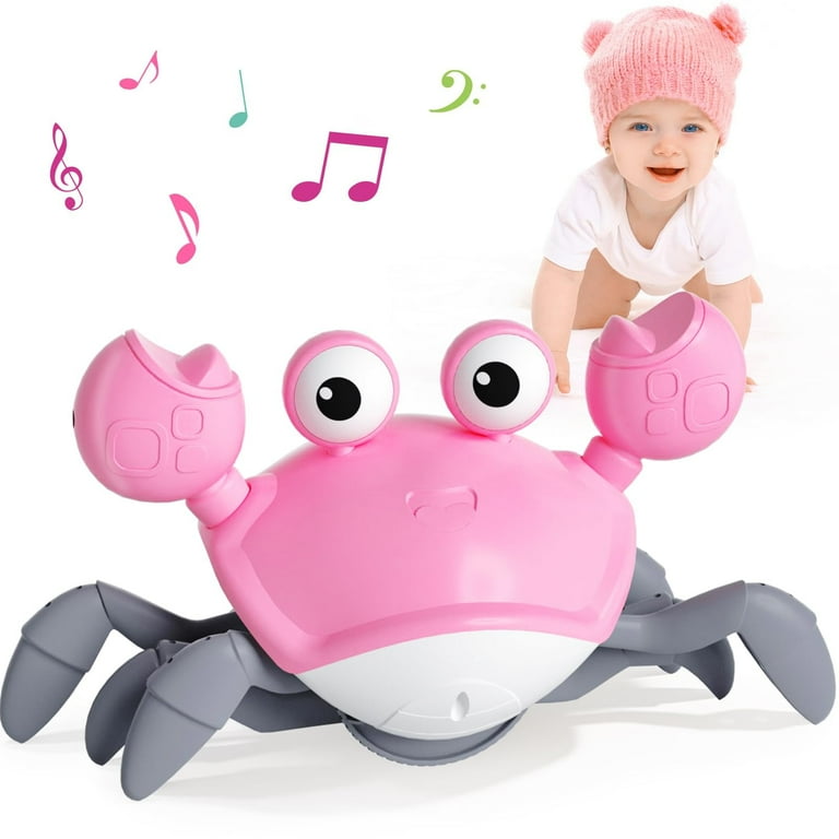 Luoxi Pink Crawling Musical Crab Toy, Dancing Baby Montessori Toy