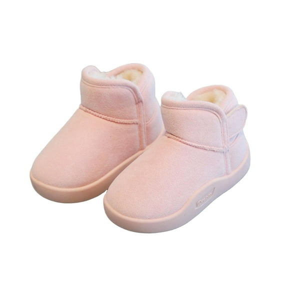 Pink Infant Snow Boots Plain Style For Winter With Thick Tube And Synthetic Leather, For Toddlers Age 18 To 24 Months With 6.1 Inch Insole
