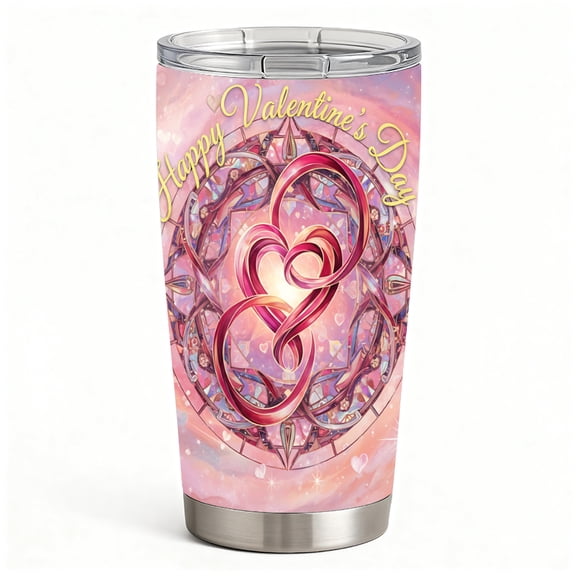 Pink Infinity Heart Printed Travel Mug, Double-Wall Insulated Stainless Steel Cup, Cute Love Gift for Women