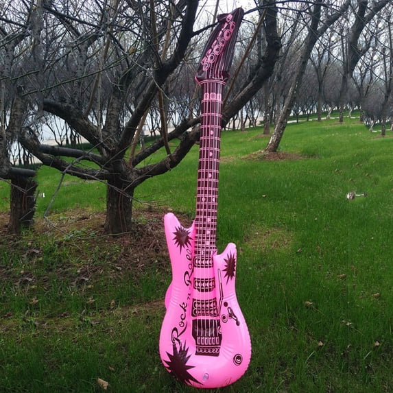 Pink Inflatable Guitar Toy - Inflatable Reusable Design With Easy Inflation & Storage For Imaginative - For Boys Girls Outdoor Indoor Party Favors