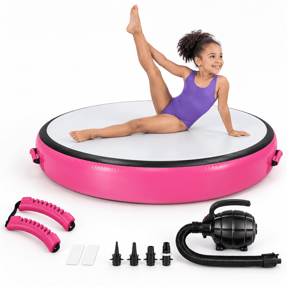 Pink Inflatable Gymnastics Tumble Track with Electric Pump for Home, Yoga, and Cheerleading