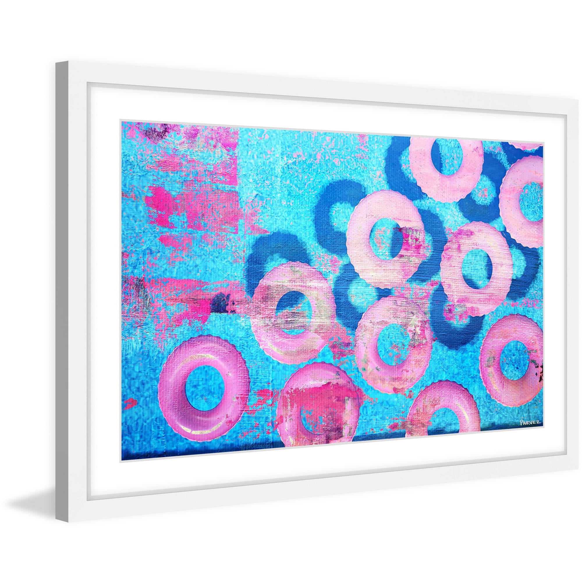 "Pink Inflatables" Framed Painting Art Print, 18" x 1.5"