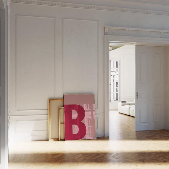 Pink Initial B Print Trendy Alphabet Wall Art Capital Monogram Print Big Letter Home Decor #2713, 8x12 UNFRAMED