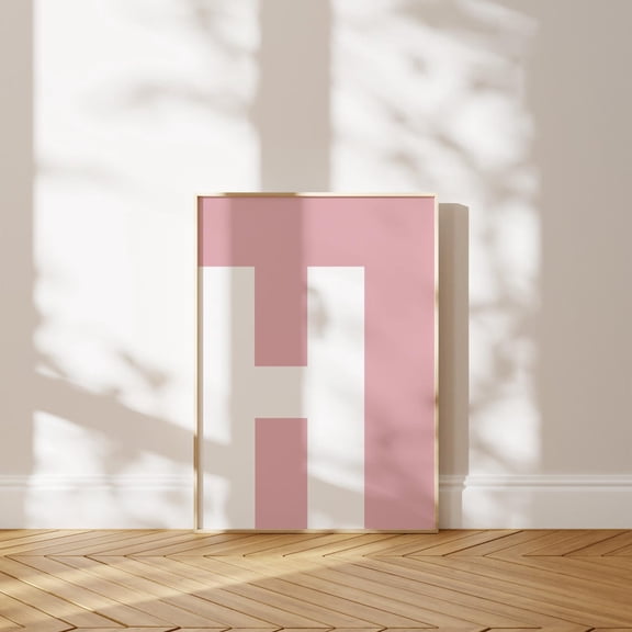 Pink Initial H Print Minimal Alphabet Print Capital Letter Art For ,Dorm,College Room Home Decor #2802, 8x12 UNFRAMED