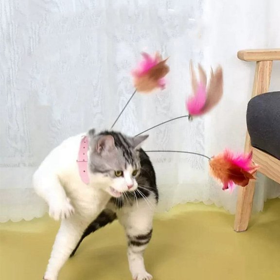 Pink Interactive Cat-Toys Funny Teaser Stick with Bell Pets Collar Playing Teaser Wand Training Toys for Cats
