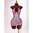 thumbnail image 1 of Pink Iridescent Halter Backless Ruched Mini Dress For Party, 1 of 8