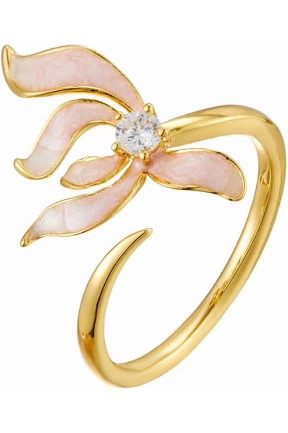 Pink Iris Flower Ring for Women Floral Open Statement Ring Adjustable Wrap Finger Band Promise Rings Wedding Rings Fashion Jewelry