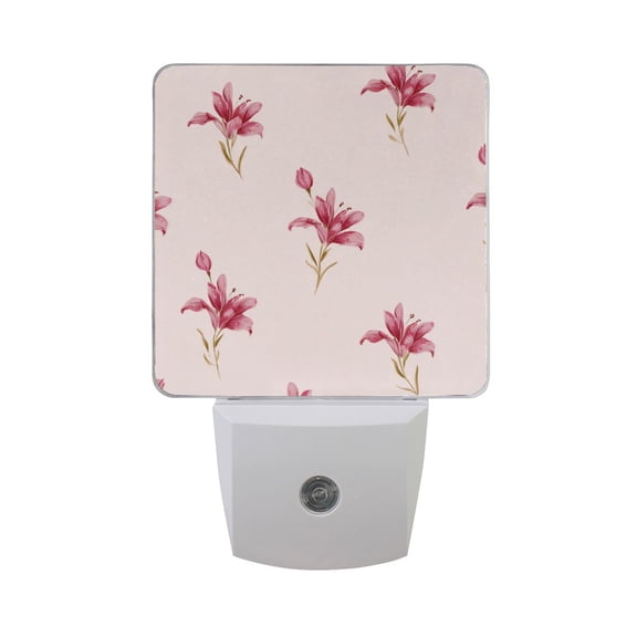 Pink Irises Flowers LED Night Light Sensor Lamp Plug-in Adjustable Brightness 2 Pack