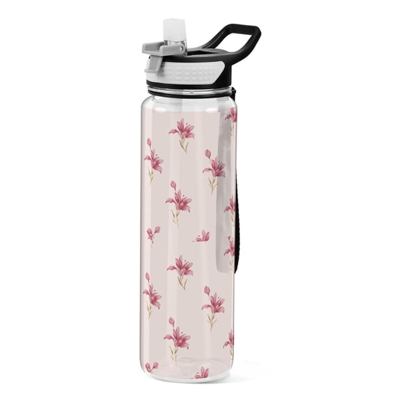 Pink Irises Flowers Transparent Sports Water Bottle with Straw BPA Free Tritan 32oz