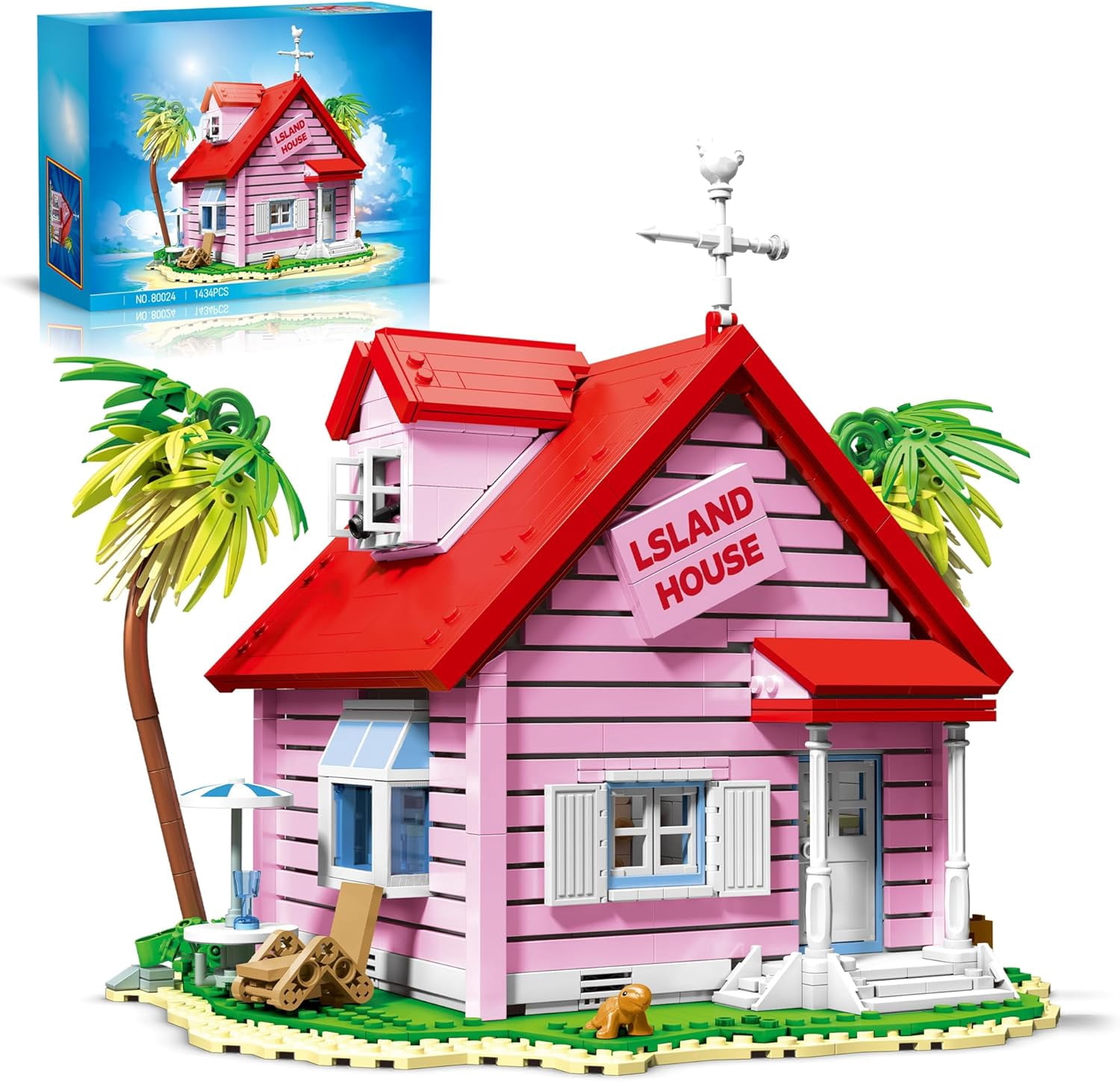 Pink Island House Building Set, Seaside Villa Cabin Compatible with Lego Collection Model Kit 1434PCS