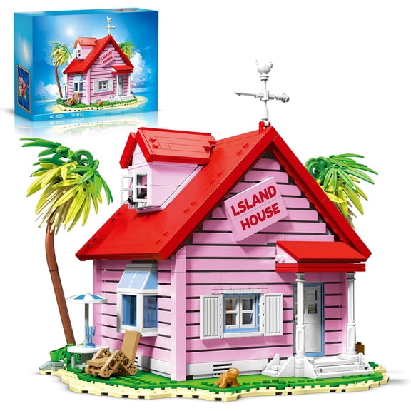 Pink Island House Building Set, Seaside Villa Cabin Compatible with Lego Collection Model Kit 1434PCS