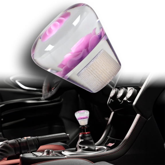 Pink JDM Clear Real Rose Flower Diamond Shape Manual Gear Stick Shift Knob 50mm New