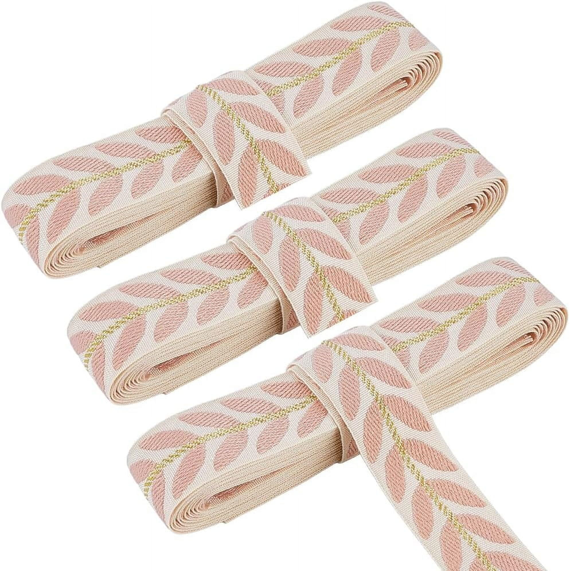Pink Jacquard Ribbon Trim Leaf Pattern Polyester Ribbons Embroidered ...