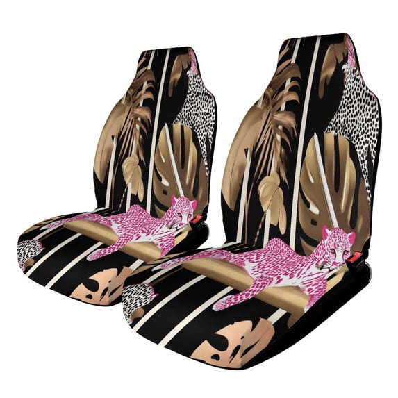 Pink Jaguars Tropical Gold Leaves Car Seat Covers Front Seats Universal Fit for Cars SUV Truck Auto Interior Accessories