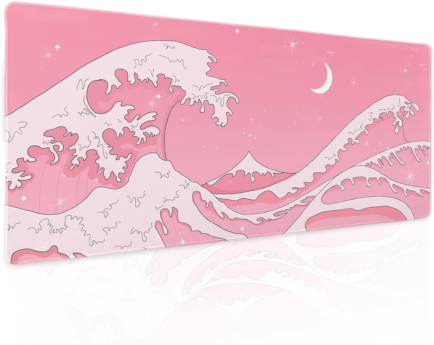 Pink Japanese Anime Gaming Mouse Pad XL Cute Kawaii Aesthetic Wave Extended Big Large Desk Mat Non-Slip Rubber Base Stitched Edge Long Keyboard Mousepad for PC Computer Laptop,31.5×11.8 in