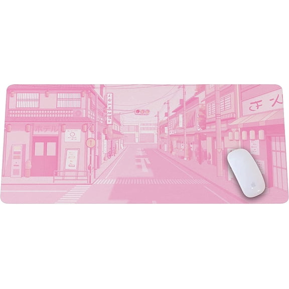 Pink Japanese Anime Retro Vaporwave Mouse Mat Computer Pad for Lap Desk Mat Anime Mouse Pad Kawaii Large Gaming Pad for Mouse and Keyboard QDH
