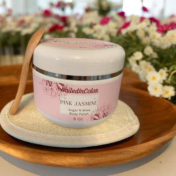 Pink Jasmine- Sugar N Shea Body Polish by NailedInColor-Women's Skin Care-Scented Shower Scrub-Ladie's Sugar Scrub-Exfoliant-Moisturizer