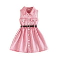thumbnail image 1 of Pink Jean Dress for Girls Kids & Kids, Sleeveless Summer Dress with Adjustable Belt, Casual Denim Jumper,Size 7 T, 1 of 6