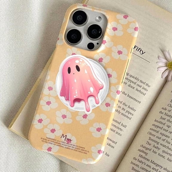 Pink Jelly Ghost MagSafe Grip Glossy Acrylic Phone Stand, Cute Scary Vibe