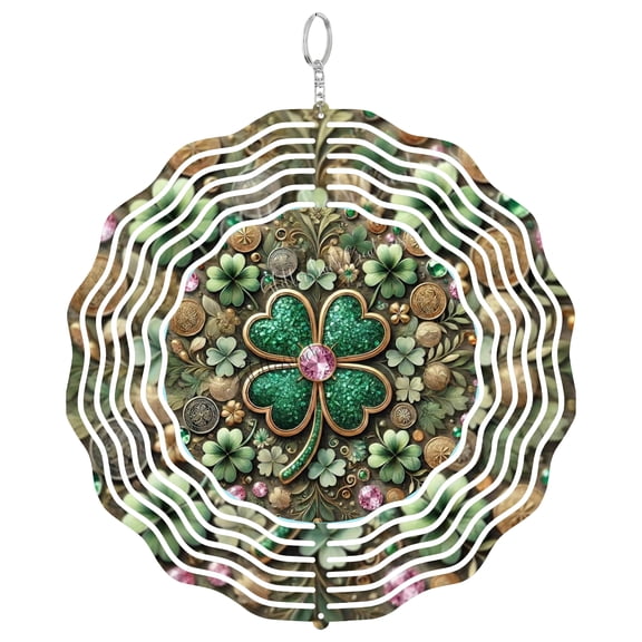 Pink Jewel St Patricks 3D Wind Spinner Stainless Steel Kinetic Art Clover Decor Round