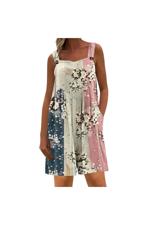 Pink Juniors Spandex Beach Coveralls Shortalls Shorts Romper for Women Print Loose Fit Hawaiian Tropical Straight Leg Fall Summer Bib Pants Shortalls 2026 Clothes XXL