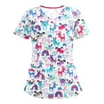 thumbnail image 1 of Pink Juniors Vneck Spandex Tops Work Scrub Uniform Blouse for Women Short Sleeve Graphic Cute Animal Summer Fall Shirt 2025 Clothes Fashion Country Concert XL, 1 of 3