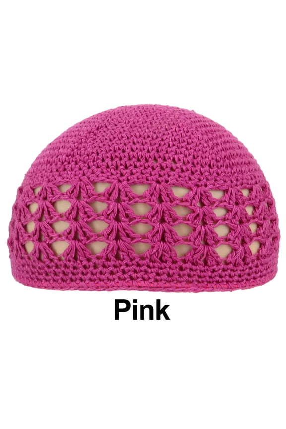 Pink KUFI Crochet Beanie Skull Cap Knit Hat Muslim Islamic Prayer New 100% Cotton