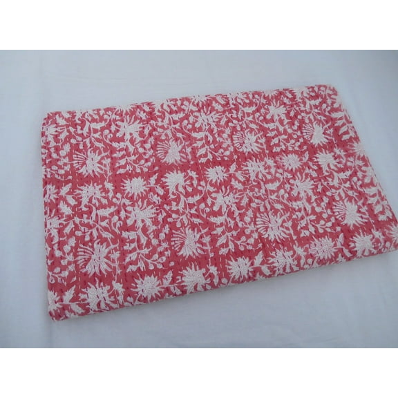 Pink Kantha Quilt Kantha Quilted Bedding Bedspread Handblock Print Throw Blanket Well-Looking Quilt light soft cotton throw