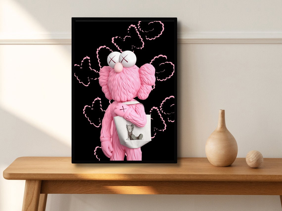 Pink Kaws with Tote Bag Poster, Hypebeast Figure, Kaws Poster Print