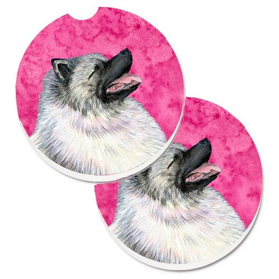 Pink Keeshond Set of 2 Cup Holder Car Coaster