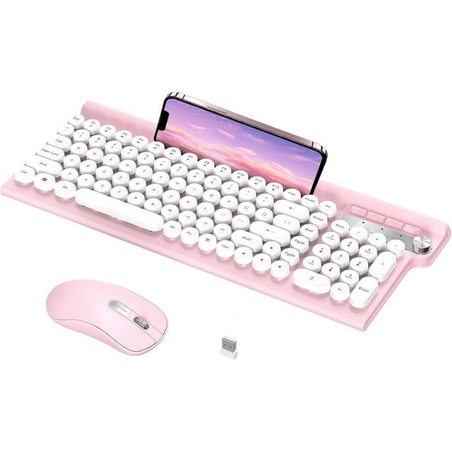Pink Keyboard and Mouse Combo, RaceGT USB Wireless Typewriter Keyboard ...