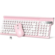 Pink Keyboard and Mouse Combo, RaceGT Wireless Typewriter Keyboard and Silent Mouse Combo, Cute Pink Keyboard with Phone Holder, 2.4G USB Computer Keyboard and Mouse Set for Windows Laptop/Desktop/PC