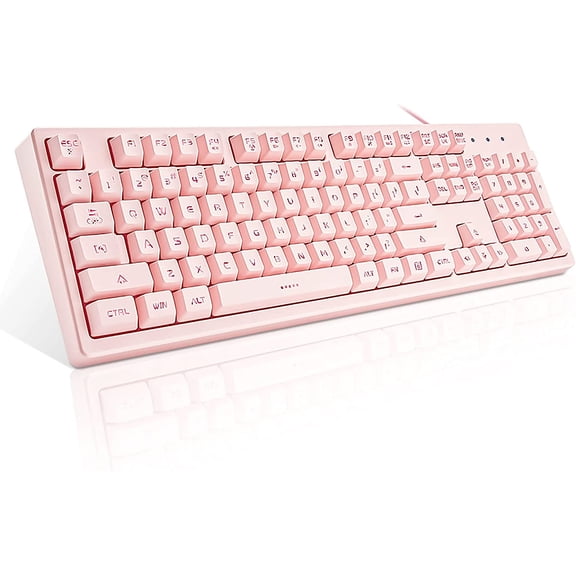 Pink Keyboard with 7-Colors LED Backlit,104 Keys Silent Creamy Keyboards,Double Shot Keycaps Light Up Keyboard Wired USB for Computer,Mac,Laptop