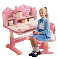 thumbnail image 1 of WETLA Pink Kids Adjustable Study Desk Set with Storage - Wide Desktop, Fun Cartoon Patterns for School Children, Multiple Styles, 1 of 10