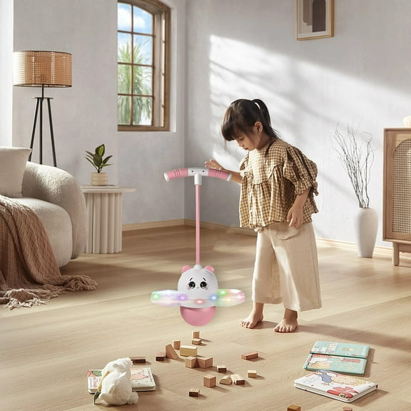 Pink Kids Adults Jumping Ball Toy Led Light Up Bouncy Hopper Exercise Indoor Outdoor Fun 110Kg Load Capacity Educational Play