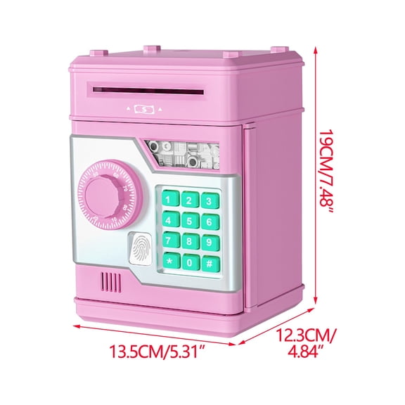 Pink Kids Atm Piggy Bank With Fingerprint Password Electronic Coin Money Box Pink