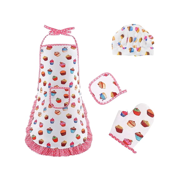 Pink Kids Chef Apron & Hat Set – Toddler Baking Kit with Pockets, Gloves & Pot Holder for Little Cooks