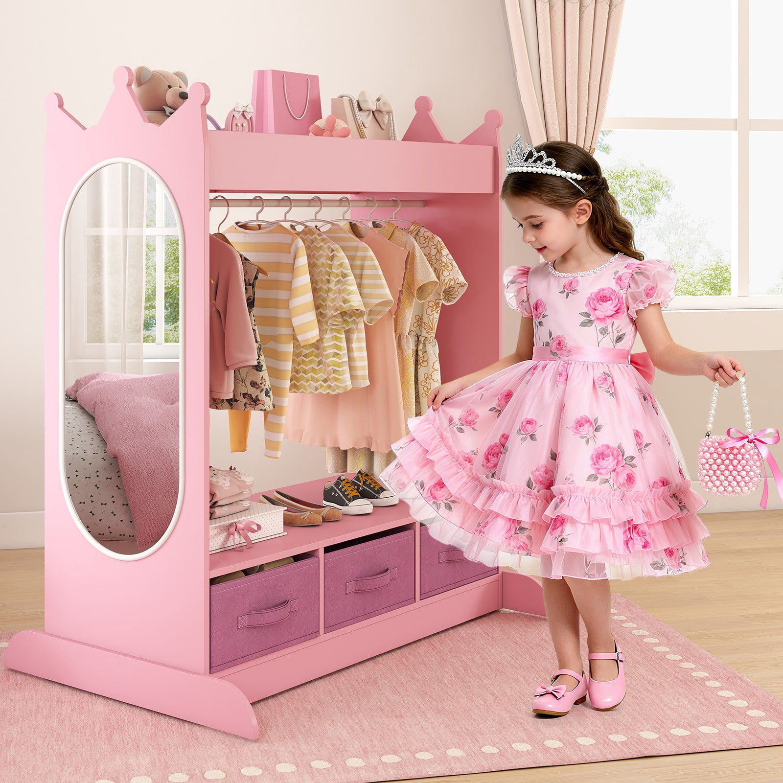 childrens dress up clothes Children's Clothing & Shoe Rack Wardrobe - Blueberry and Third main image 1