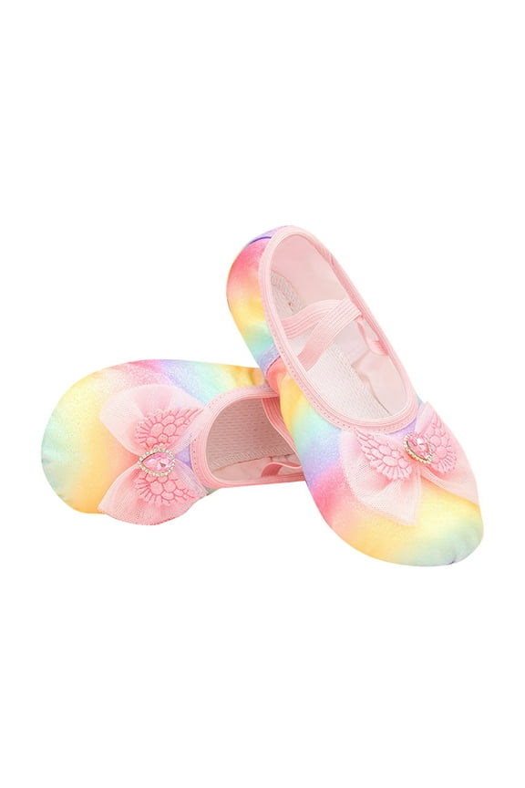 Pink Kids Gymnastics Footwear With Soft Sole And Elastic Band For Ballet Practice And Yoga, With Canvas Upper Ages 4-15