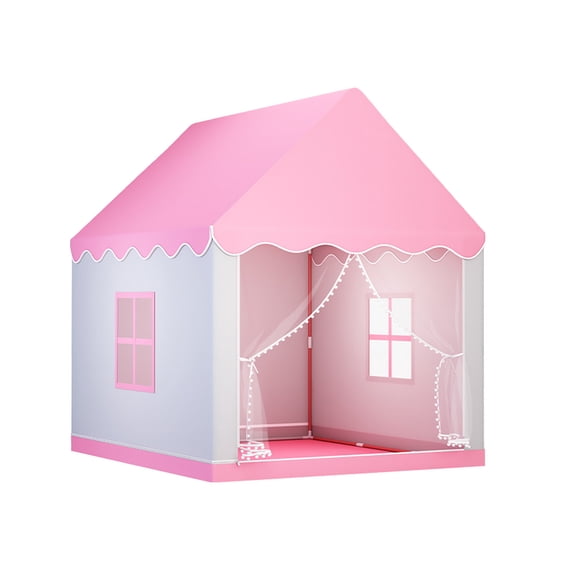 Pink Kids Indoor Castle Play Tent With Mesh Windows, Foldable Fantasy House For Boys And Girls, Portable Game Tent For Bedroom