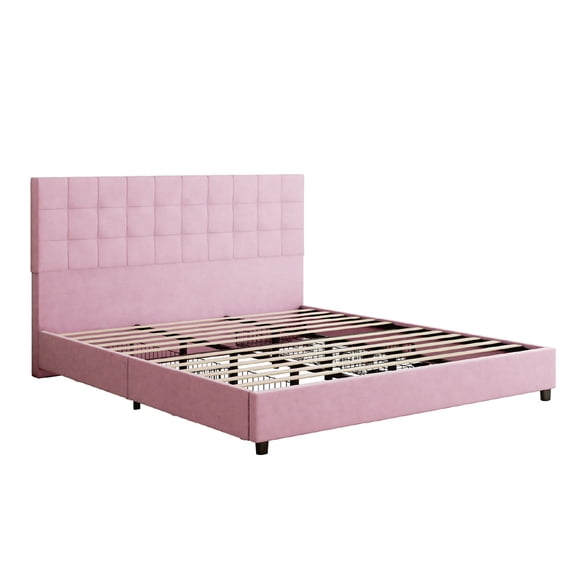 Pink King Upholstered Storage Bed Frame with Headboard 4 Drawers Wooden Slats Platform Under Bed Storage-Christmas decorations