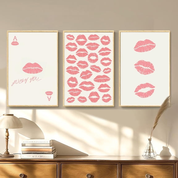 Pink Kiss Art Poster Kiss Poker Cards Wall Art Trendy Decor Retro Home Decor Printed Gift Set 3
